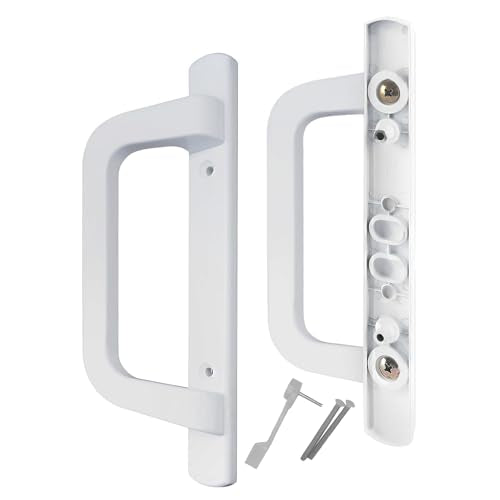 8.5" PGT White Sliding Patio Glass Door Handle Set Replacement with Interior, Exterior Handles, Thumb Latch Lever + Screws - Fits 3-15/16" Screw Hole Spacing - Fix and Repair Door Hardware - color: White