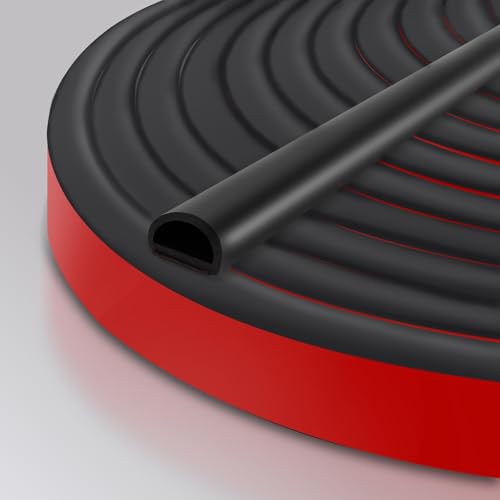 Silicone D Shape Weather Stripping Rubber Seal, 40FT Self Adhesive Weather Stripping for Boat, Auto, RV, Marine, Garage Doors/Window, W:3/4 in; H:3/8 in; 40Feet - color: 40FT-Black, size: 04 – 0.7 × 0.4 in