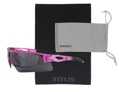 TITUS G20 All Sport Safety Glasses Shooting Eyewear Motorcycle Protection ANSI Z87+ Compliant - color: Pink Frame - Smoke Lens - With Pouch