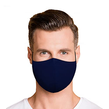Washable Face Mask with Non-Adjustable Ear Loops & Nose Wire - color: Solid - Navy