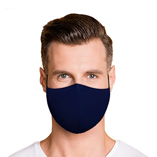 Washable Face Mask with Non-Adjustable Ear Loops & Nose Wire - color: Solid - Navy