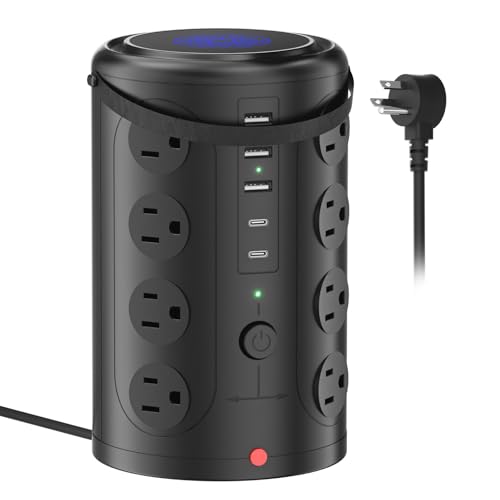 Tower Surge Protector Power Strip (16 AC Outlets + 5 USB Ports Including 2 Type-C), 5FT Extension Cord, 1800J Protector Charging Tower, Essential for Home/Office/Dorm - size: 5ft