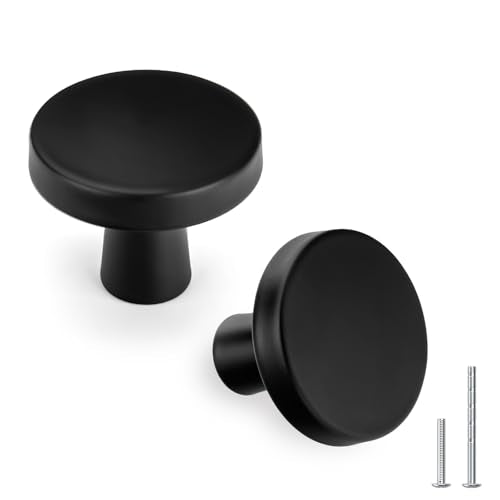 goldenwarm 30 Pack Matte Black Cabinet Knobs for Kitchen Hardware Handles Round Dresser Drawer Knob for Closet Bifold Modern Cabinets Pulls,1.27 Inch - color: Black