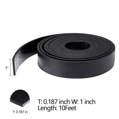 TORRAMI Solid Neoprene Rubber Strips Roll 3/16 (.187) inch Thick X 1 inch Wide X 10 Feet, for DIY Weather Stripping, Gasket, Seal - size: 1" Wide X 10' Long, style: 3/16 (.187)" Thick