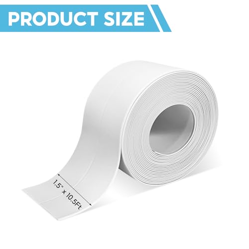 Caulk Tape, 1 Roll White Caulk Tape Waterproof Self Adhesive, Caulking Sealant Tape for Kitchen, Countertop, Bathroom, Sink, Shower, Bathtub, Toilet Edge Protectorwith Sealing Tool(1.5" x 10.5Ft)
