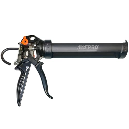 AWF PRO 10 oz Dual Thrust Caulk Gun, 25:1 or 12:1 Thrust Ratio, No Drip, Rotating Barrel, Comfort Grip, with Built-In Puncture Tool - size: 10 oz, style: Pack of 1