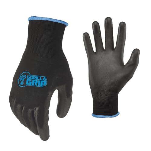 Gorilla Grip Work Gloves, Never Slip Maximum Grip All-Purpose, Gloves for Men, Superior in Wet, Dry, Oily Conditions, Polymer Palm, Large Size, 120 Pairs, Black/Blue| 19412AM - color: Black/Blue, size: Large, style: 120