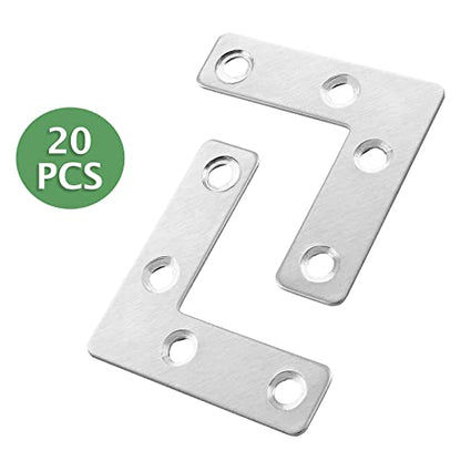 Uenhoy 20 Pcs L Shape Flat Mending Plates 50mm x 50mm (2" x 2") Flat Corner Braces, Right Angle Photo Frame Bracket, Silver - size: 50x50mm/2"x2", style: L Shape