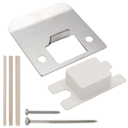 Extended Lip Strike Plate, 2-1/4 x 2-1/4 Inch Stainless Steel Door Lock Repair Kit with Spacer Shim, Extender Striker for Wider Jambs, Enhanced Latch Engagement & Frame Protection (Sliver) - color: Silver