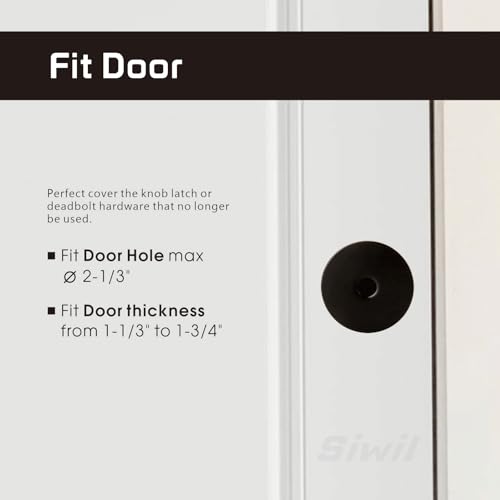 Door Hole Cover Plate Black, 2-5/8" Diameter Solid Steel, Hole Filler Plate - 1 Pack - color: Matte Black