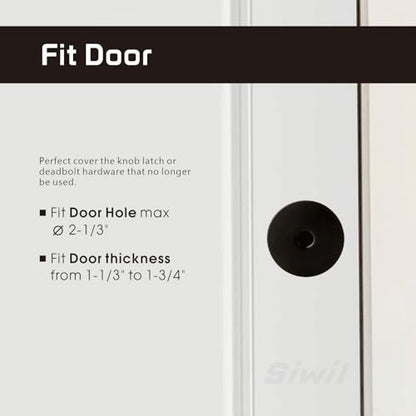 Door Hole Cover Plate Black, 2-5/8" Diameter Solid Steel, Hole Filler Plate - 1 Pack - color: Matte Black