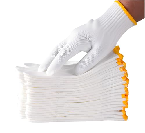 Unisex white cotton polyester knittedsafety gloves,suitable for gardening,warehouse,cooking work-12/36/240 pairs - color: A-white (12 Pairs) No Dots, size: large size