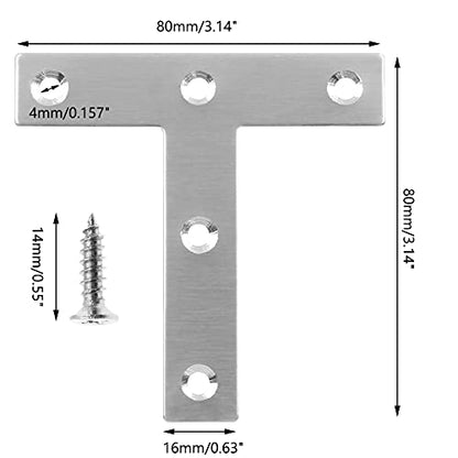 Bonsicoky 12Pcs T Shaped Mending Plate, 3.1" x 3.1" Stainless Steel Flat Corner Brackets, Corner Braces, Joining Plate, Repair Plate for Wood Furniture, Cabinet, Windows, Desks - style: T Shape
