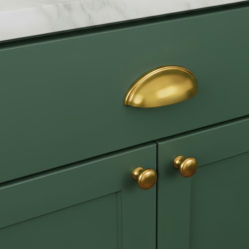 HOMOTEK 6 Pack Drawer Bin Cup Pulls Dresser Pulls for Cabinets - 3 Inch Hole Centers Furniture Handles,Kitchen Cabinet Hardware, Brushed Gold - color: Brushed Gold, size: 6 Pack