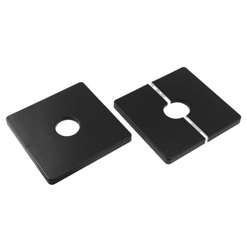 Plastic square shield plate wall split flange Wall hanging water pipe cover with 22mm diameter hole black-2pcs