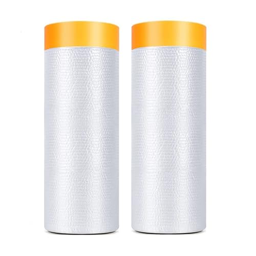 Tape and Drape, Pre-Taped Masking Film, 2 Rolls Automotive Best Tape and Drape Painters Paper, Paint Adhesive Protective Film Roll for Covering Skirting, Frames, Cars and Auto Body (59inchs x 65 feet) - size: 59 inches x 65 feet