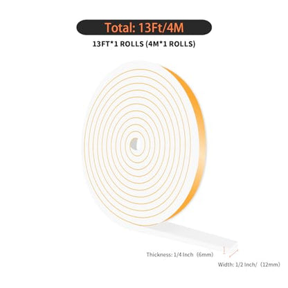 Weather Stripping Door Seal,Weather Stripping,Soundproof,Cold Insulation,High Density CR Foam Insulation Tape for Door, Front Door Frame, Windows,White (White,1/2 in x 1/4 in x 13Ft) - size: 1/2 In x 1/4 In x 13 Ft