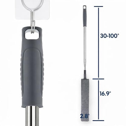 Retractable Gap Dust Cleaner with Extension Pole, Cleaning Tools with 3 Microfiber Dusting Cloths, Extendable Long Handle Duster for Cleaning Under Refrigerator Furniture Appliance - color: Gray