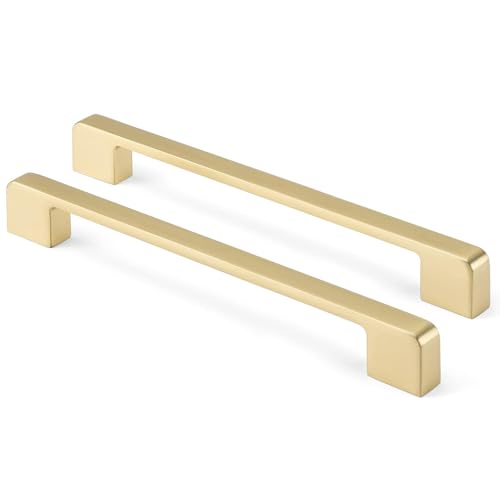 Rergy Cabinet Pulls Kitchen Handles for Cabinets, 10Pack Gold 7-1/2inch Hole Center, Square Drawer Hardware Zinc Alloy Dresser Handle for Cupboard - color: Brushed Gold, size: 7.5"/192mm Hole Center