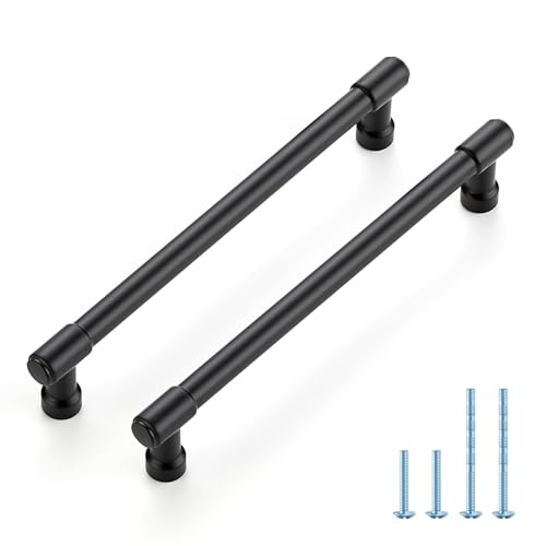 JOY DECOR 2 Pack 6-1/4 Inch Matte Black Cabinet Handles Modern Dresser Drawer Pulls Kitchen Cabinet Hardware for Cupboard Door Handles - color: Matte Black, size: 6-1/4 In Hole Center