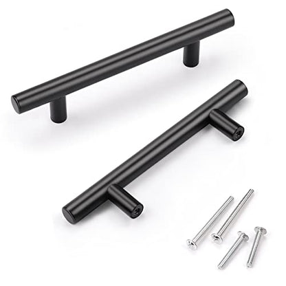 KNOBWELL 6 Pack 3-1/2" Black Kitchen Cabinet Handles, Euro Style Stainless Steel Cabinet Dresser Drawer Handles Matte Black, Overall Length 5-2/5 Inch - color: Black, size: 3 1/2inch(90mm)