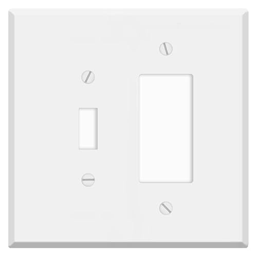 Oversized White Metal Outlet Covers, Toggle/Rocker Switch 2-Gang Wall Plate, 5.5" x 5.50" Jumbo Combination Wall Plate, Painted Metal, Corrosive Resistant, Matching Screws Included, Made in USA - color: White Metal, size: Combo: Toggle/Rocker