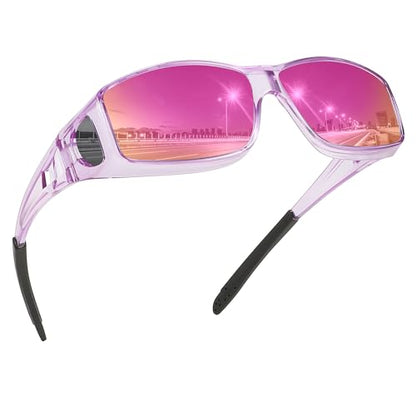 MEETSUN Fit Over Glasses Sunglasses for Men Women,Wrap Around Sunglasses Polarized UV400 Protection - color: (Z1)-clear Purple-purple Pink Mirror Lems