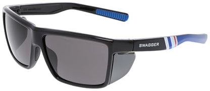 MCR Safety SR232AF Swagger SR2 Series Safety Glasses with Thermo Plastic Rubber Nose Pads and Detachable Side Shields, Black/Blue Frame, UV-AF Gray Lens - color: Black/Blue Frame (Gray Lens)