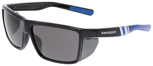 MCR Safety SR232AF Swagger SR2 Series Safety Glasses with Thermo Plastic Rubber Nose Pads and Detachable Side Shields, Black/Blue Frame, UV-AF Gray Lens - color: Black/Blue Frame (Gray Lens)