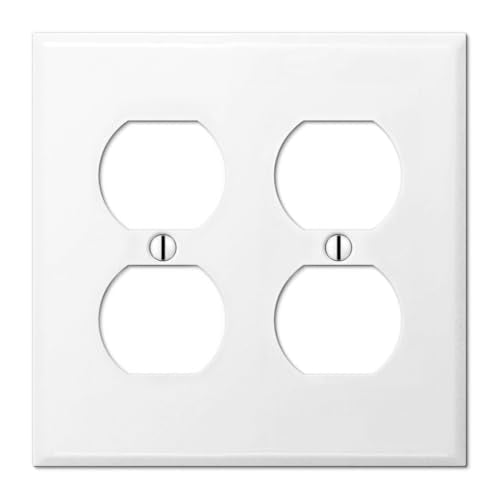 OVERSIZED Metal Outlet Cover, 2 Gang OVERSIZE Electrical Outlet Cover Plate, Socket Cover for Outlets, Outlet Wall Plate, One Gang White Wall Plug Cover - Made in USA, UL Listed, 5.5 x 5.5 Inches - color: 2 Gang Outlet