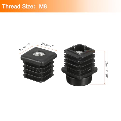 uxcell 8 Set Leveling Feet, M8x25x25mm Plastic Adjustable Furniture Leg Leveling Rectangle Tube Insert Screw-in Glide Levelers Fit Hole 25mm for Table Chair Furniture, Black - size: M8x25x25mm