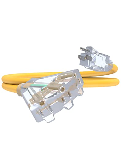 6Ft 12/3 Outdoor Extension Cord with 3-Outlets, Heavy Duty 12 Gauge 3 Prong Extension Cord Waterproof with Lighted end, 15A 12AWG 1875W SJTW, ETL Listed - Great for Garage, Garden and Home, Yellow - color: Yellow, size: 6FT