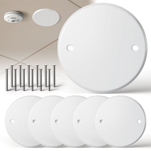 Ceiling Cover Plate,5 Inch Round Electrical Box Cover Plate for 4 Inch Electric Box,Metal Round Wall Plate for Smoke Detector,Hole Spacing 3.5 Inch - 6 Pcs(White) - color: White - 6 Pcs
