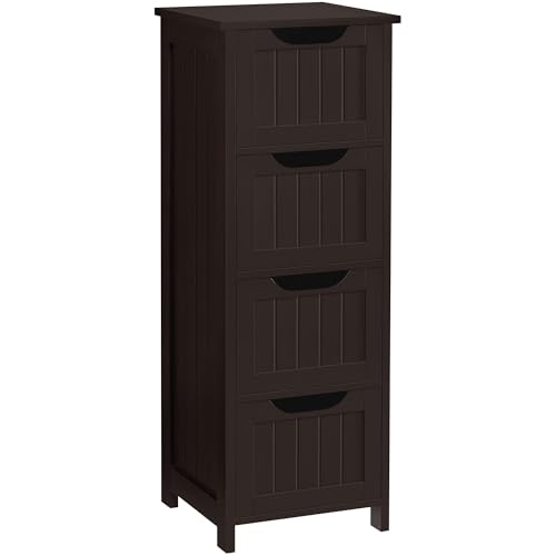Yaheetech Bathroom Floor Cabinet, Wooden Side Storage Organizer, 4 Drawers Free-Standing Cabinet for Bathroom/Hallway/Living Room, Espresso - color: Espresso
