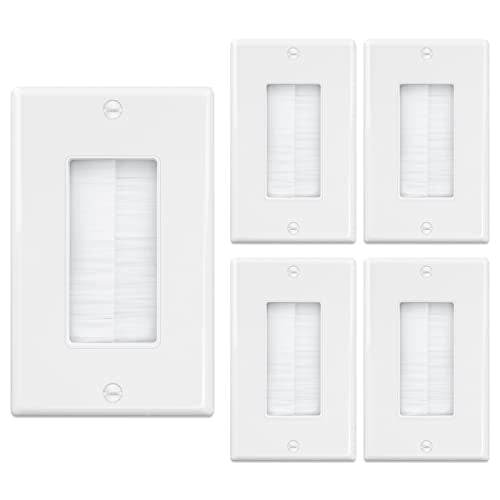 Iwillink Brush Wall Plate (5 Pack), Cable Pass Through Insert for Wires, Single Gang Cable Access Strap, Wall Socket for HDTV, Home Theater Systems White - color: White, size: 5pack