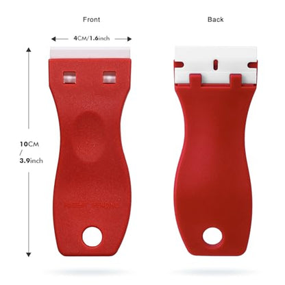 FOSHIO 2PCS Plastic Razor Blade Scraper Tool and 100PCS Plastic Blades for Gasket Remover, Sticker Remover, Labels Decal and Adhesive Remover for Windows and Glass (Red) - color: Red