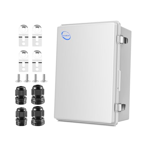 RTHIEAI Waterproof Outdoor IP67 Junction Box (13.8"x9.8"x5.9") with Mounting Plate, Hinged Grey Cover and Wall Brackets - Weatherproof ABS Plastic Electrical Enclosure for DIY Projects (350x250x150mm) - color: Grey Cover, size: 13.8"x9.8"x5.9"