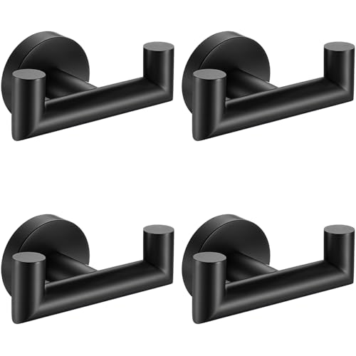 Towel Hooks For Bathrooms, Matte Black Towel Hook For Kitchen Bathroom, SUS304 Stainless Steel Coat Hook, Heavy Duty Double Towels Holder Hooks For Hanging Towels,Coats,Clothes,Wall Mount, 4Pack - color: Matte Black, size: 4 Pack