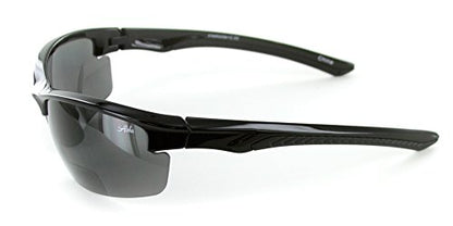 Aloha Eyewear Creekside Wrap-Around Polarized Bifocal Sport Safety Reading Sunglasses for Youthful, Active Men and Women (Black/Smoke +3.00) - color: Shiny Black W/ Smoke Lens, style: 3