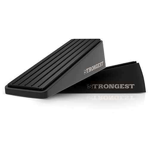 Strongest Home Heavy Duty Door Stopper Wedge (2 Black PCs) | Non-Slip Rubber and Metal Door Stop for Heavy Doors| Work on Wood, Tile, Carpet + 2 White Wall Protectors - color: Black, size: 2 Pack