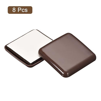 uxcell Furniture Sliders, 8Pcs 2" - Plastic Self-Adhesive Square Sliding Pads, Chair Glides for Carpeted Tile Vinyl Hardwood Floors (Brown)