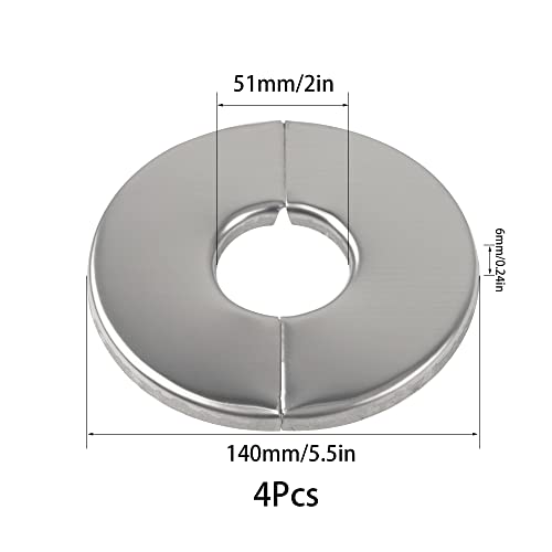 4Pcs 304 Stainless Steel Wall Split Flange Round Escutcheon Plate Cover for Various Pipes (50mm/2in) - size: 50mm/2in