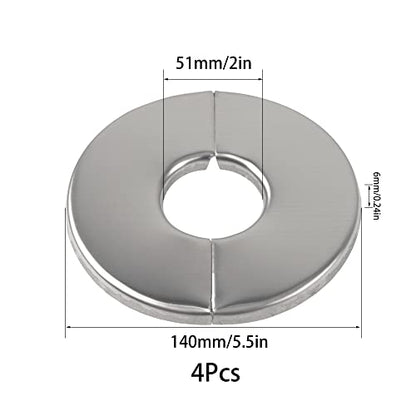 4Pcs 304 Stainless Steel Wall Split Flange Round Escutcheon Plate Cover for Various Pipes (50mm/2in) - size: 50mm/2in
