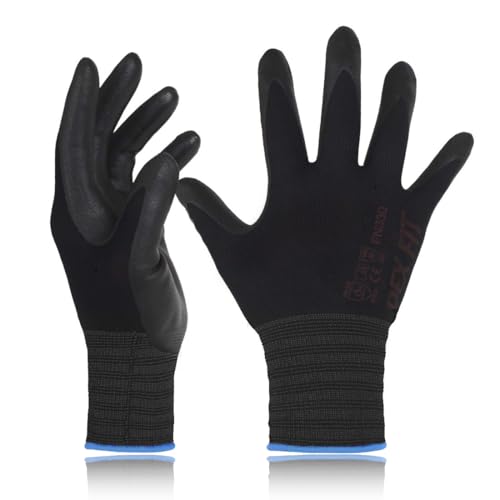 DEX FIT Nitrile Work Gloves FN330, 3D-Comfort Stretchy Fit, Firm Grip, Thin & Lightweight, Touch-Screen Compatible, Durable, Breathable & Cool, Machine Washable; Black XS (6) 12 Pairs - color: Black, size: X-Small(12 Pairs)