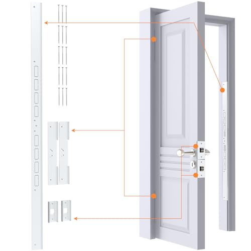 5-Piece Door Reinforcement Set for Jamb,Frame & Hinges Door Lock Security,Door Jamb Reinforcement Set,Anti Door Kick in Heavy Duty Striker Plate Kit,Tamper/Corrosion Proof Door Jamb Repair Kit (White) - color: White