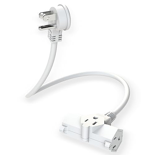 PowerCords 3-Headed Power Plug Solution, ETL Listed – Hammerhead Multi-Plug Extension Cord – 3 Outlet Power Plug Extender – for Entertainment Centers, Household Appliances – White – 1.5ft - size: 1.5ft