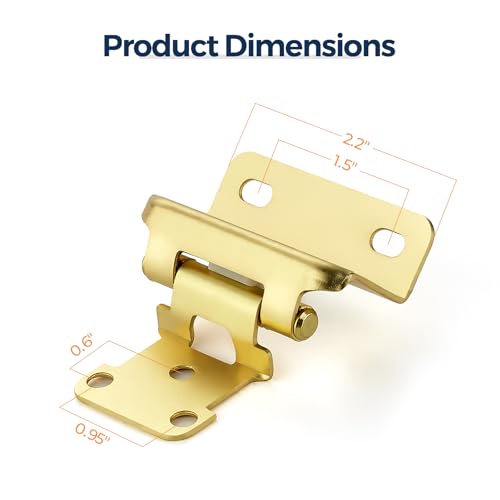4 Pack (2 Pairs) 1/2" Overlay Cabinet Hinges, Gold Self-Closing Semi-Concealed Partial Wrap Face Frame Hinges for Cabinet Doors - color: Gold