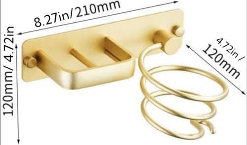 YUET Hair Dryer Holder Hairdryer Station Wall Mounted Shelf Bracket Straightener Stand Hanger Organizer Blow Storage w/Cable Tidy Rack for Dressing Table Bathroom Aluminum Professional, Gold Brass - color: Gold