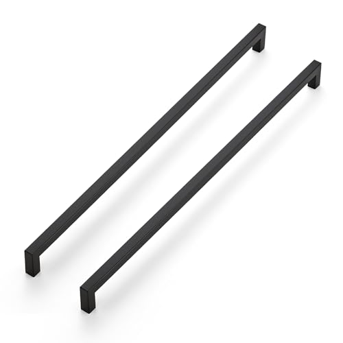 JOY DECOR Cabinet Handles, Black Cabinet Pulls, 2 Pack Kitchen Closet Handles 18 Inch, Square Drawer Pulls Stainless Steel Drawer Hardware, 458mm Hole Centers - color: Black, size: 18 In Hole Center