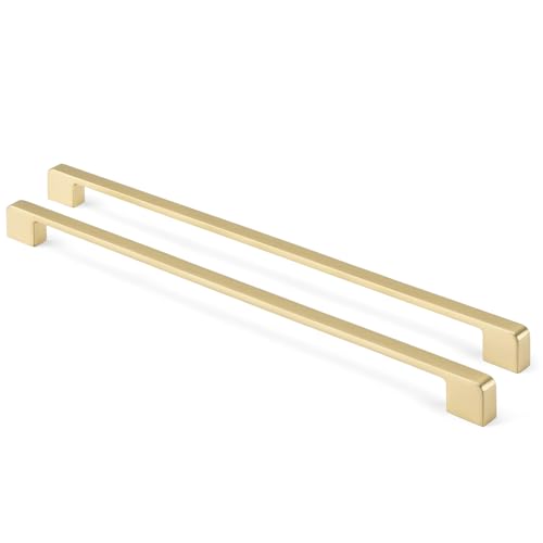 Rergy Cabinet Pulls Kitchen Handles for Cabinets, 10Pack Gold 12-3/5inch Hole Center, Square Drawer Hardware Zinc Alloy Dresser Handle for Cupboard - color: Brushed Gold, size: 12.6"/ 320MM Hole Center